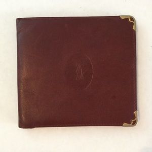 CARTIER Bordeaux Leather Bi-Fold Wallet France VTG